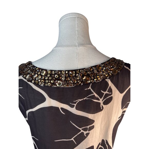 ZARA Sleeveless Small Beaded Scoop Neck Shift Dress Cotton & Silk Blend - Picture 7 of 14